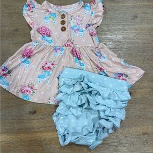Posh Peanut Pastel Floral Peplum Set with Wooden Buttons
